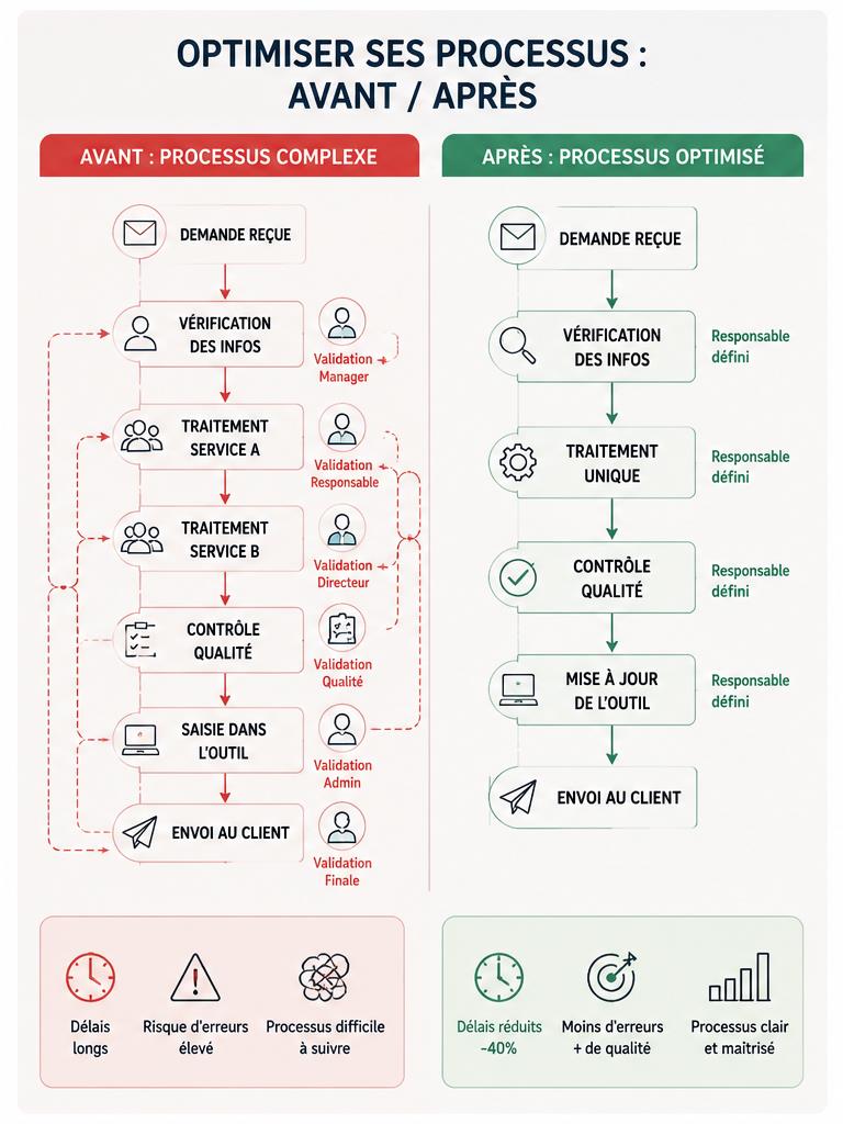 Comparaison avant après d'un processus métier optimisé grâce à la cartographie